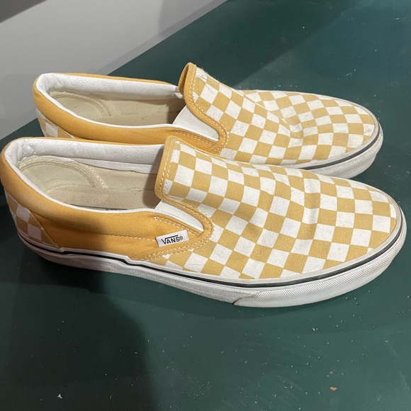 Barely Worn Vans Classic Slip on Checkerboard Golden Yellow - Picture 1 of 5